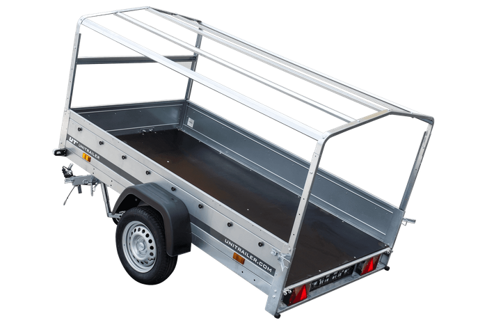 Przyczepka lekka 230x125 UNITRAILER GARDEN 230 KIPP ze stelażem H-800 i pokrowcem niebieskim