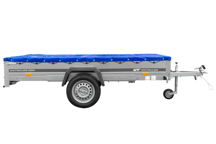 Przyczepka jednoosiowa 264x150 UNITRAILER GARDEN 265 KIPP ze stelażem H-0 i pokrowcem niebieskim