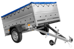 Przyczepka samochodowa 200x125 UNITRAILER GARDEN 201 KIPP z burtami BIS i plandeką niebieską