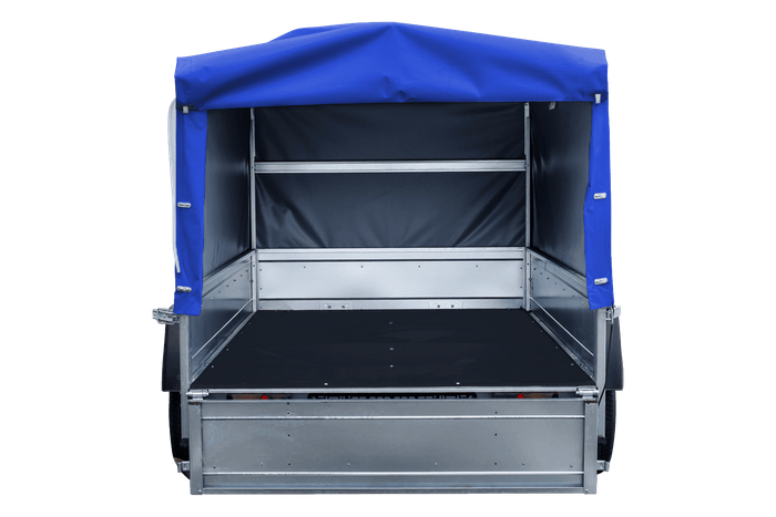 Przyczepka lekka 230x125 UNITRAILER GARDEN 230 KIPP ze stelażem H-800 i pokrowcem niebieskim