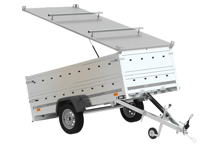 Przyczepka jednoosiowa 264x125 UNITRAILER GARDEN 264 KIPP z burtami BIS i pokrywą aluminiową