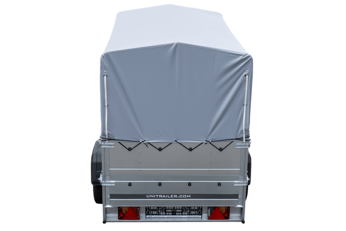 Przyczepka samochodowa 230x125 UNITRAILER GARDEN 230 KIPP z burtami BIS, stelażem H-800 i pokrowcem szarym