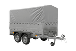 Przyczepka dwuosiowa 264x125 UNITRAILER GARDEN 264/2 KIPP z burtami BIS, stelażem H-800 i pokrowcem szarym