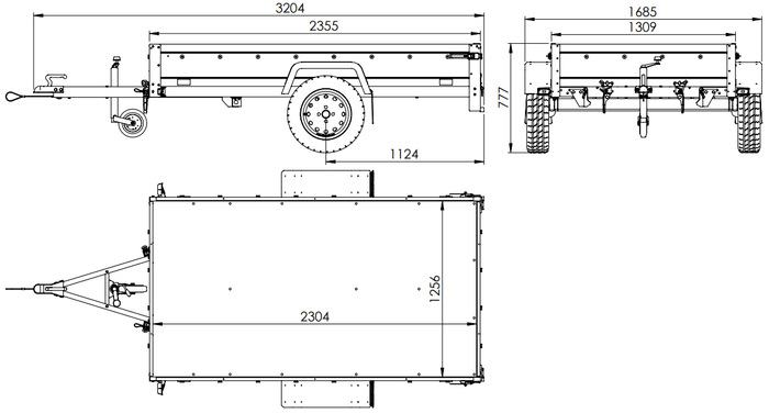 Przyczepka jednoosiowa 230x125 UNITRAILER GARDEN 230 KIPP z burtami siatkowymi, stelażem H-0 i pokrowcem szarym