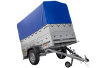 Przyczepka samochodowa 200x106 UNITRAILER GARDEN 200 KIPP z burtami BIS, stelażem H-800 i pokrowcem niebieskim